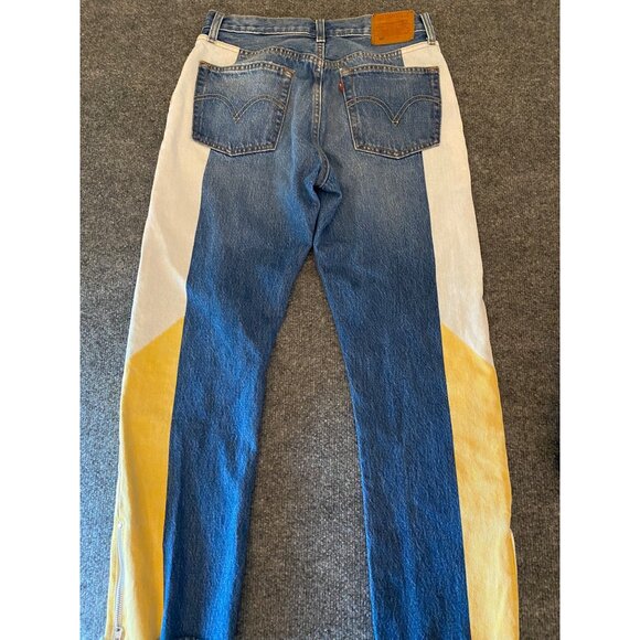 Levi's‎ 501 Jeans Women 27x26 Yellow Stripe Button Fly Denim Raw Zipper Hem - Picture 2 of 14